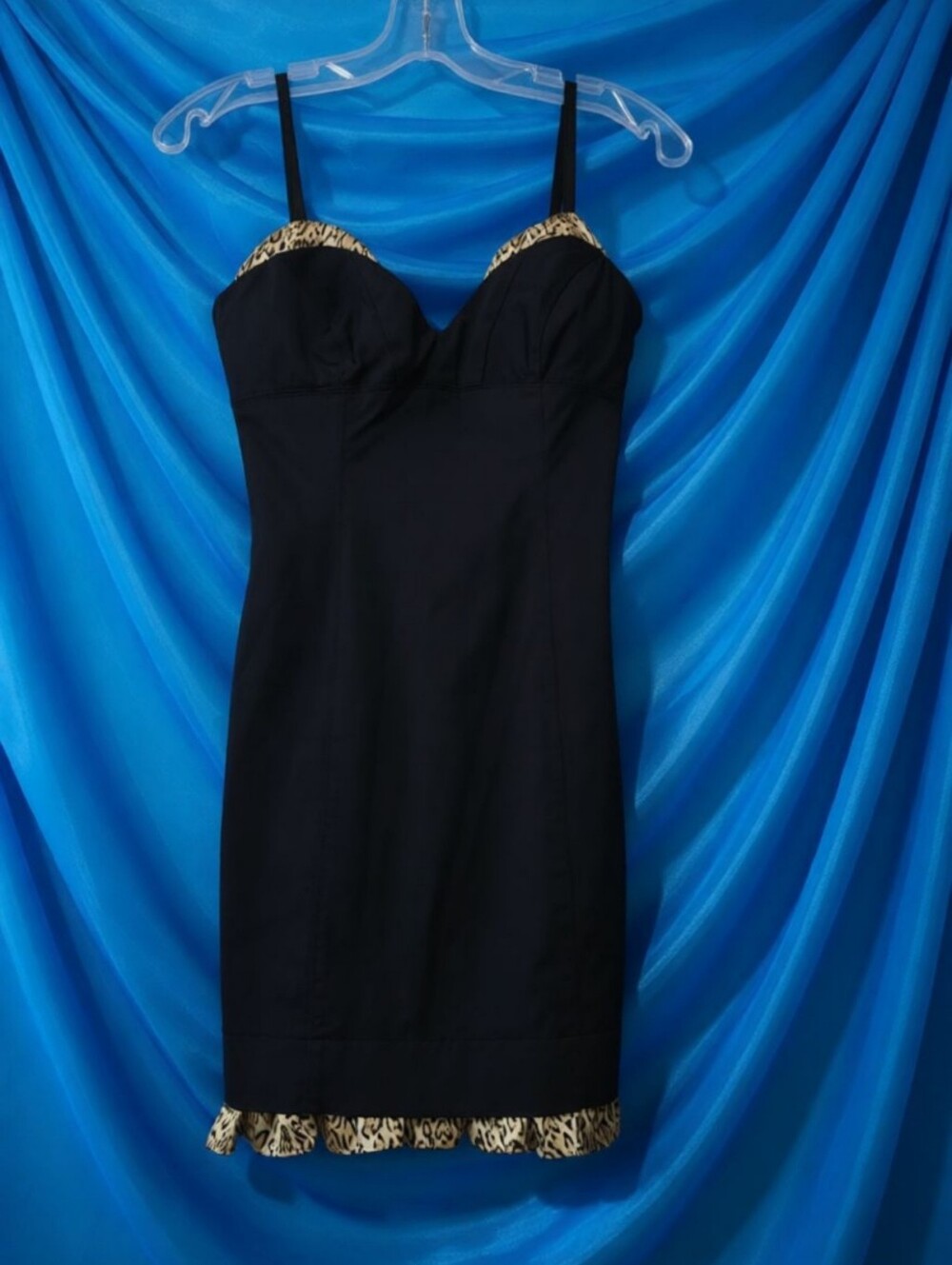 Black Leopard Trim Slip Dress